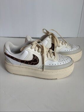 Nike Court Vision Alta white sneakers tennis shoes w leopard print Nike swoosh